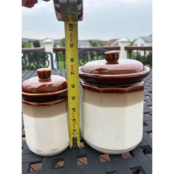 Vintage Brown Glaze Stoneware Crock‎ Canister Set of 2 With Lids - Picture 3 of 8